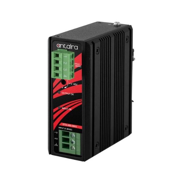DC to DC Converter, 9-36V DC to 53V DC, 480VA, 0 Hz, DIN Rail/Wall, Metal